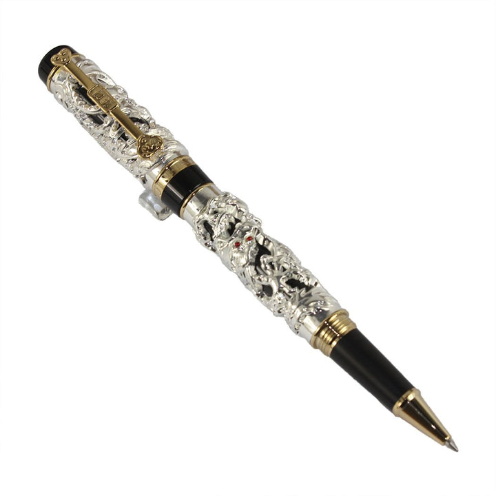Gullor Edelste Drache und Phoenix Rollerball mit PU-Leder-Feder-Beutel - Silber und Schwarz Silver a