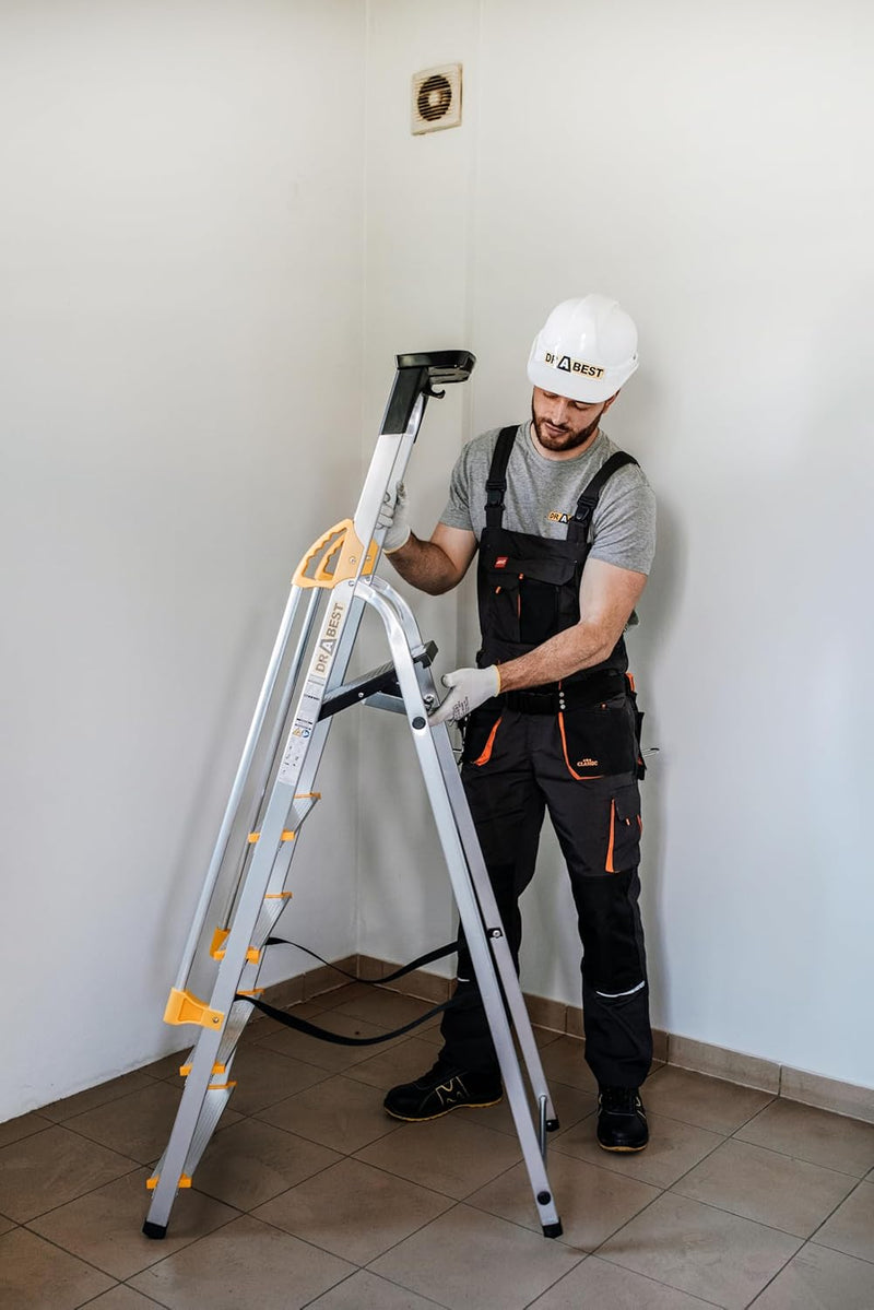 DRABEST Leiter PRO Serie Leiter Klappbar mit Sicherheits Handläufen Alu Klaptritt 5 Stufen Trittleit