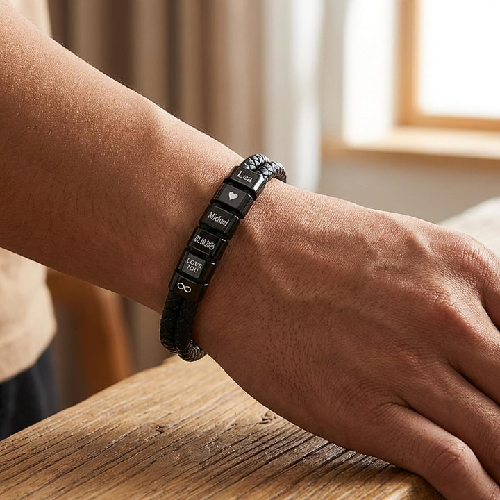 UNIQAL | Personaliesiertes Lederarmband mit Gravur "SHAPE" Herren Damen | Leather Bracelet mens | Ma