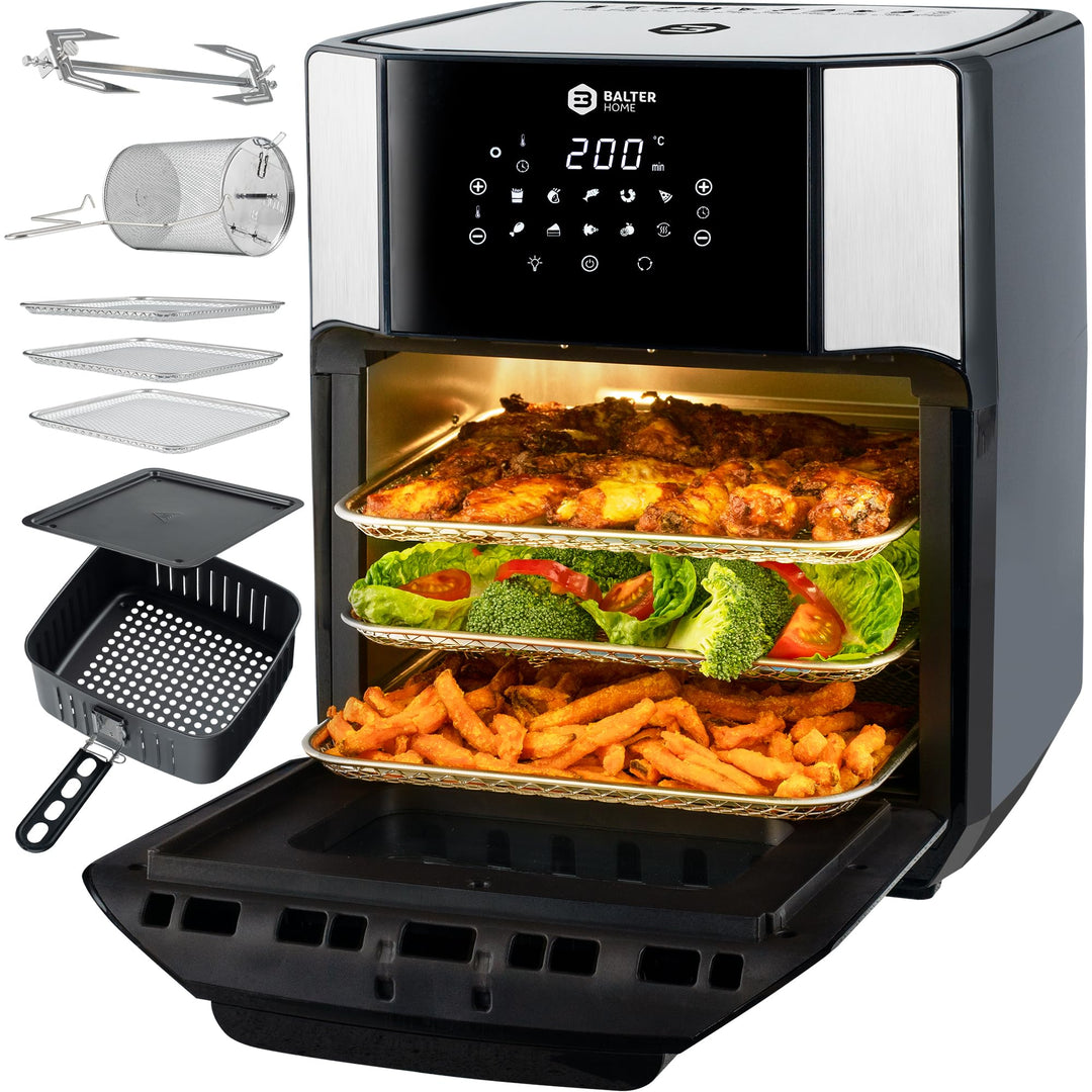 Balter Heissluftfritteuse HL-1200, Friteuse, 12 Liter, Mini Backofen, Dörrautomat Funktion, LCD Disp