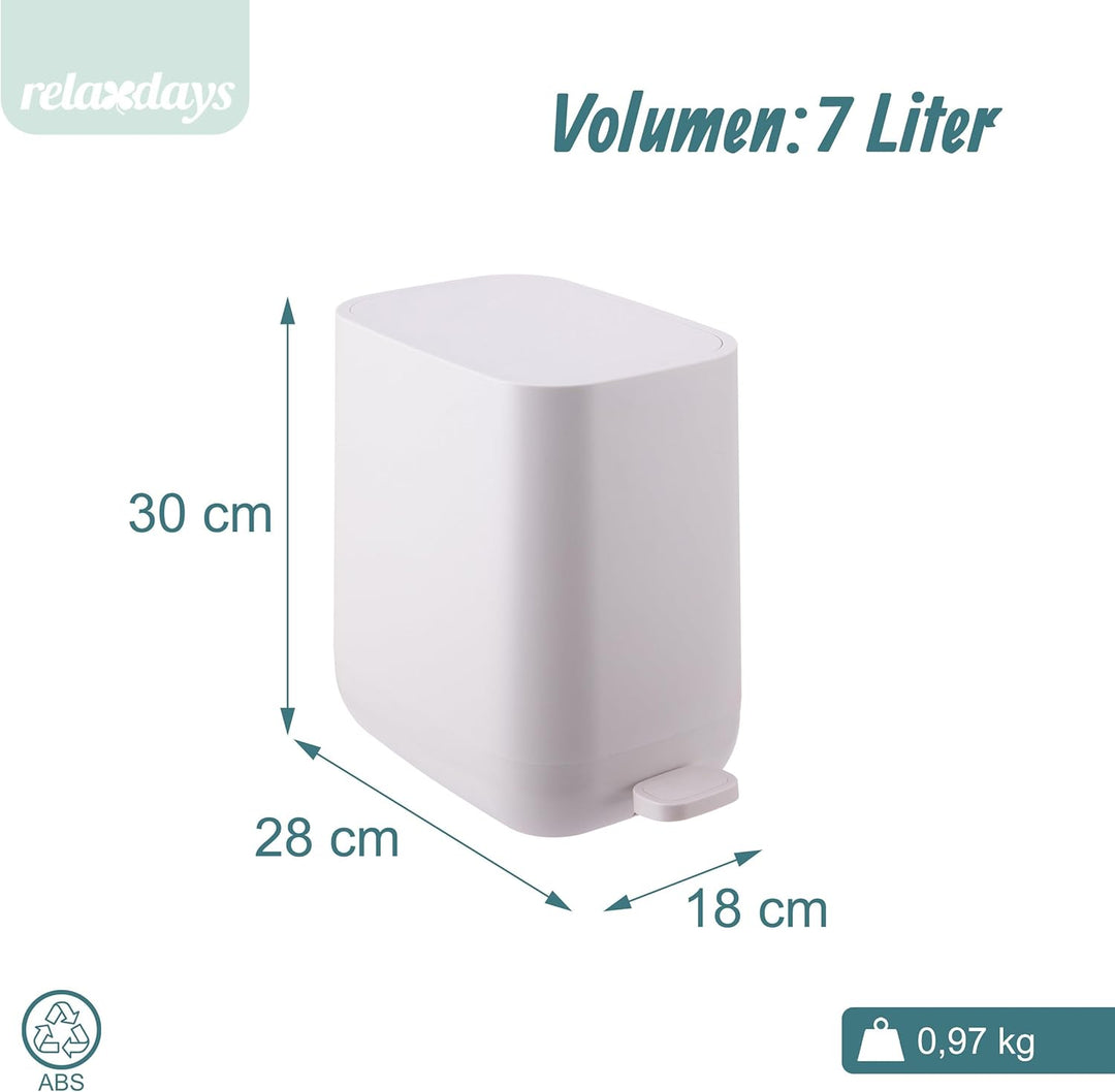 Relaxdays Mülleimer, 7 Liter, Absenkautomatik, entnehmbarer Inneneimer, Matter Kunststoff, schmaler