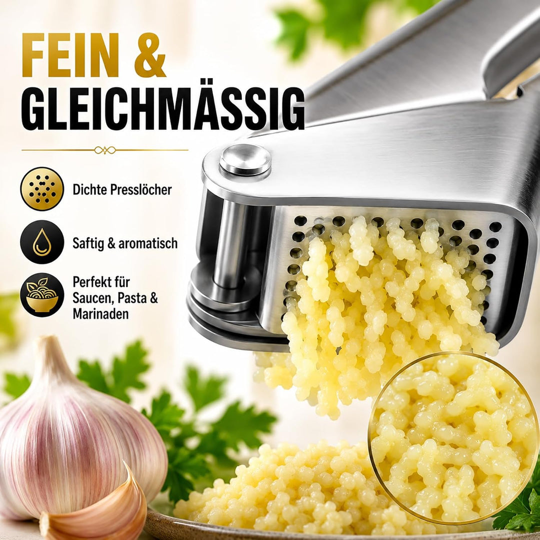 Knoblauchpresse Edelstahl Spülmaschinenfest, Profi Garlic Press, Robuste Knoblauch Presse für Knobla