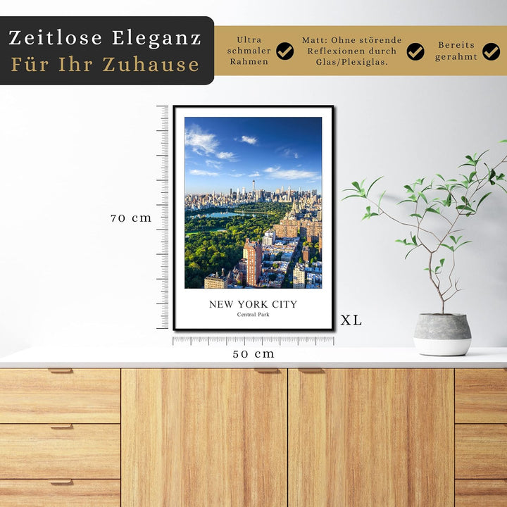 Rahmenbild New York Central Park 50 x 70 cm | Manhattan mit Aussicht auf Central Park bei Tag | Atmo
