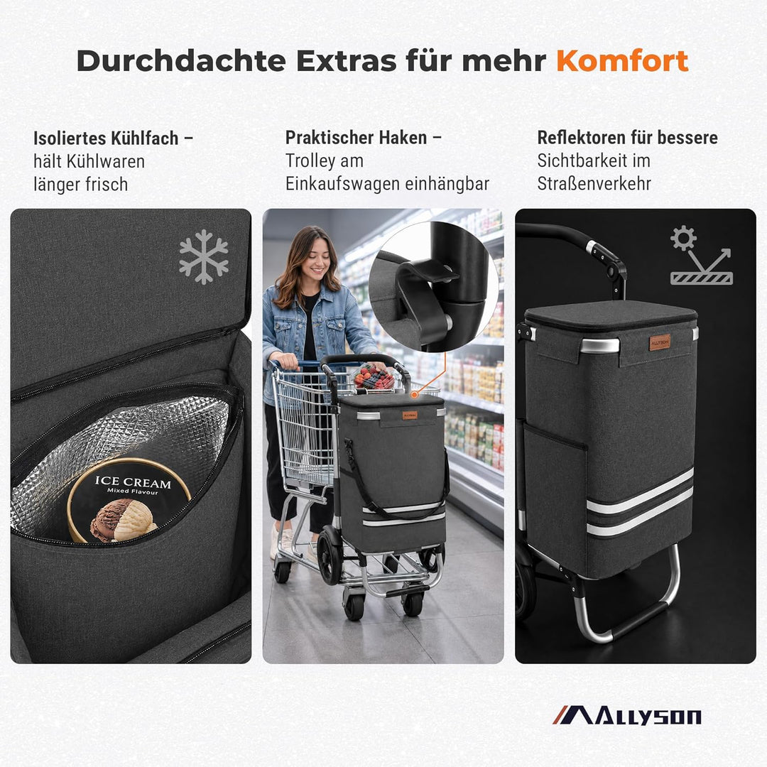 Allyson Rechteckiger Einkaufswagen - Ergonomischer, Klappbarer Shopping Trolley mit 56L Wasserdichte