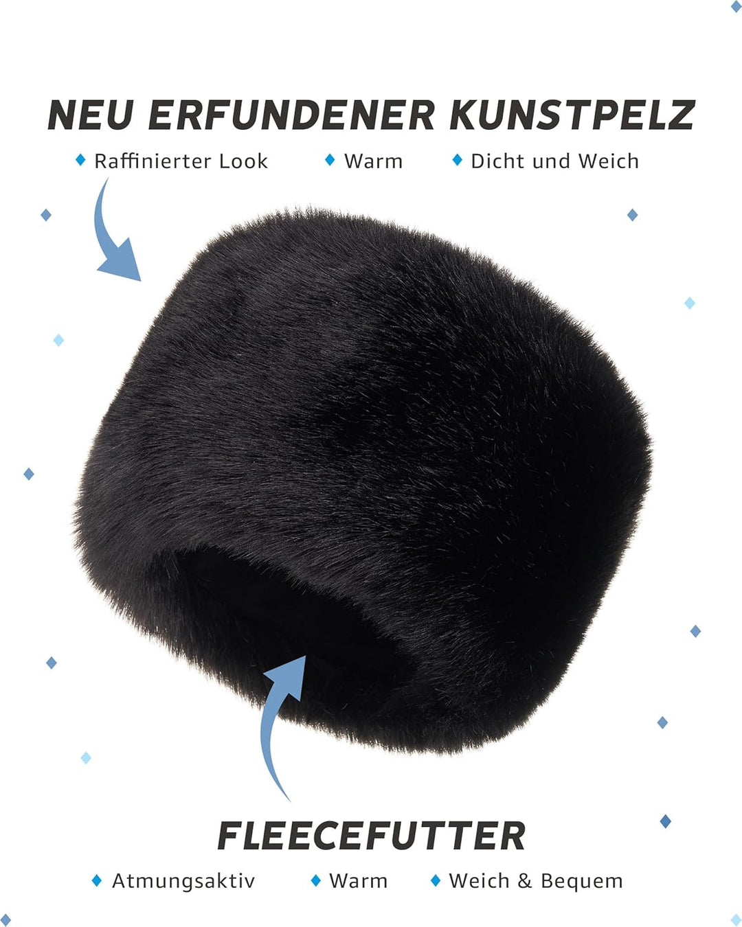 Futrzane Siberian Kosakenmütze - Pelzmütze Damen - Fell Pelz Russische Mütze M Schwarz Siberian, M S