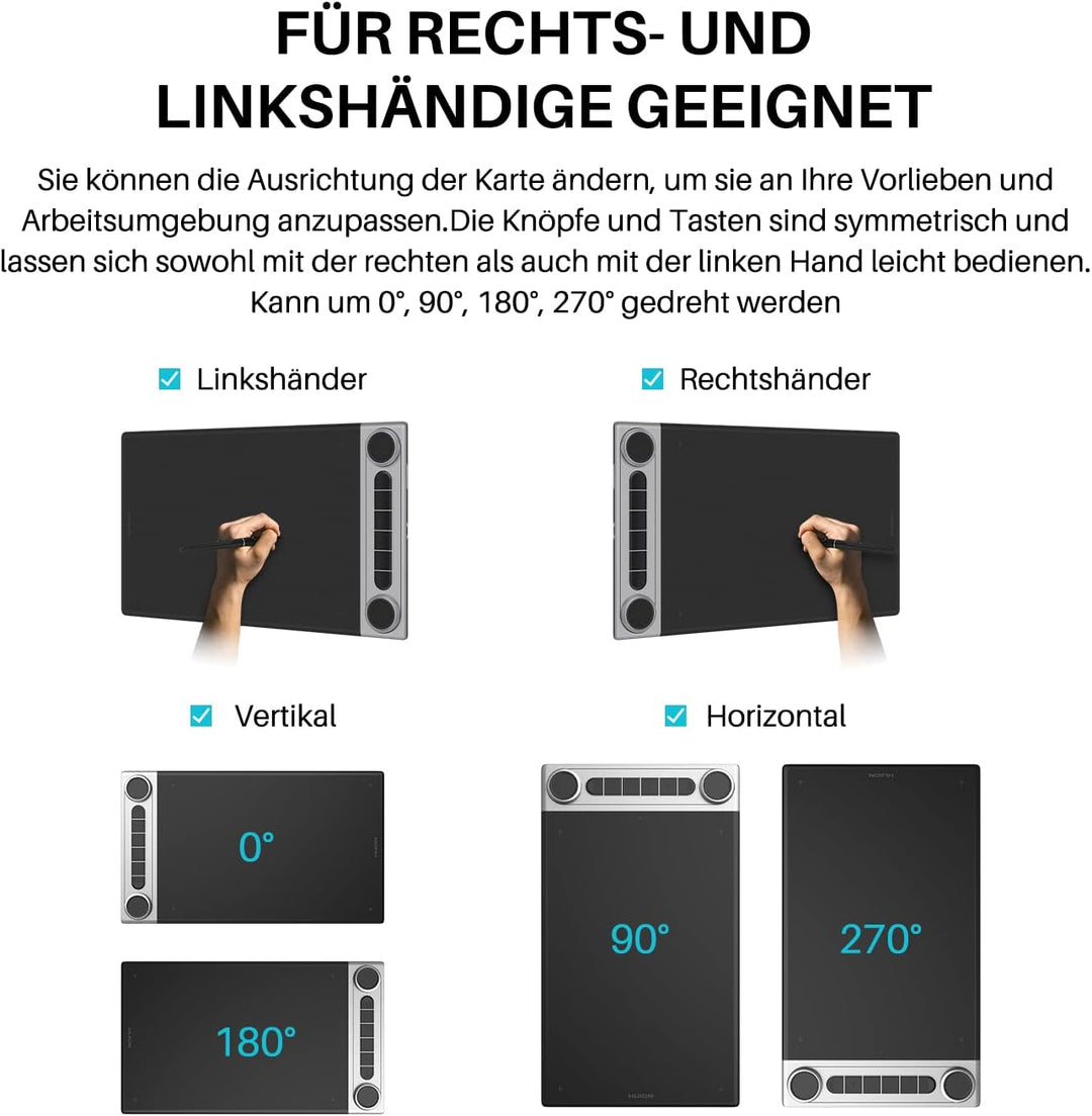 HUION Inspiroy Dial 2 Bluetooth Grafiktablett mit Doppelte Dial Controllern + 6 Programmierbaren Tas