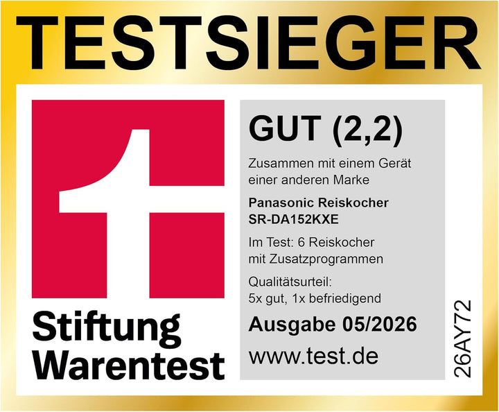 Panasonic SR-DA152KXE Automatischer Reiskocher mit Dampfgarer, Fuzzy-Logik, Wasserverhältnisanzeige,