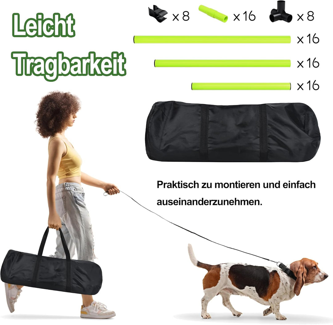 Grün 4X Hürden für Hunde Agility-Ausrüstung Slalom Stangen Höhenverstellbar Slalom Training Training