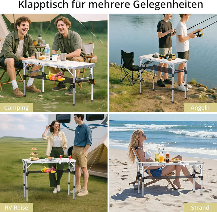 Anbte Campingtisch Klapptisch Aluminium 88x40cm (LxB) mit 3 Verstellbare Höhe Tragbar Picknicktisch