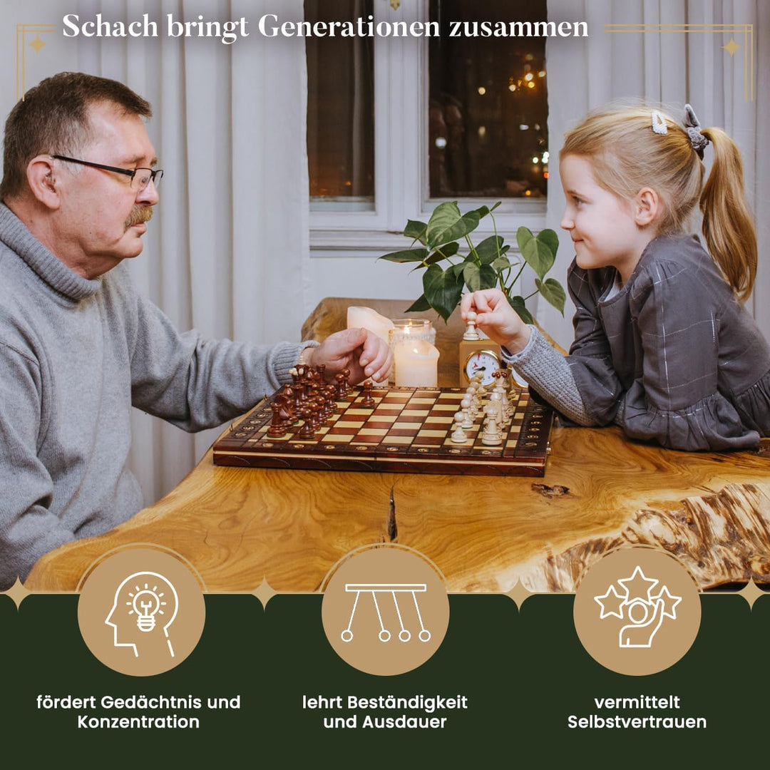 Grossen Senator 41cm x 41cm / 16" aus Holz Schachspiel. Ornamente auf Schach verbrannt Board und Sch