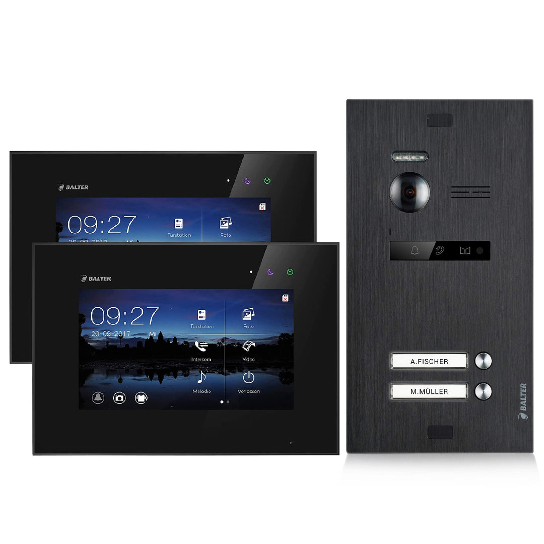 Balter EVO Video Türsprechanlage, Touchscreen, 7 Zoll Monitor Schwarz, Türstation für Mehrfamilienha