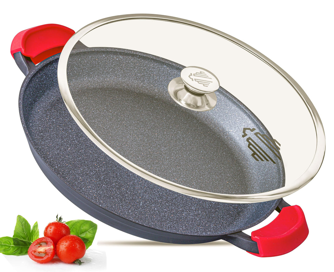 INTIGNIS Paella Pfanne Mit Glasdeckel, Keramikbeschichtung GREBLON®, Aluminium Paellapfanne 36 cm, I