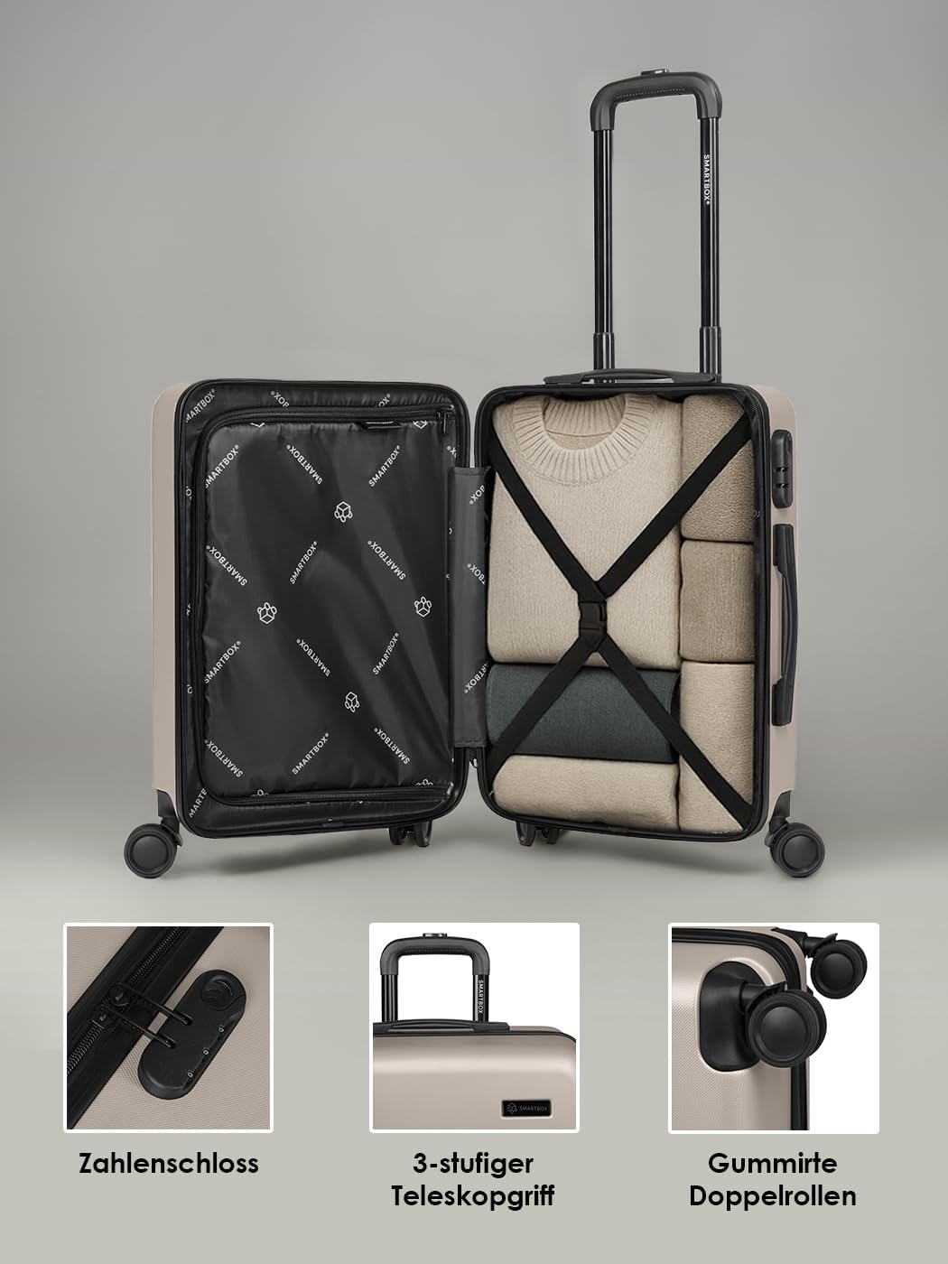 Smartbox Hartschalen Kabinen-Koffer für Damen &amp; Herren | Kleiner Trolley 40 x 23 x 55 cm aus hochwer