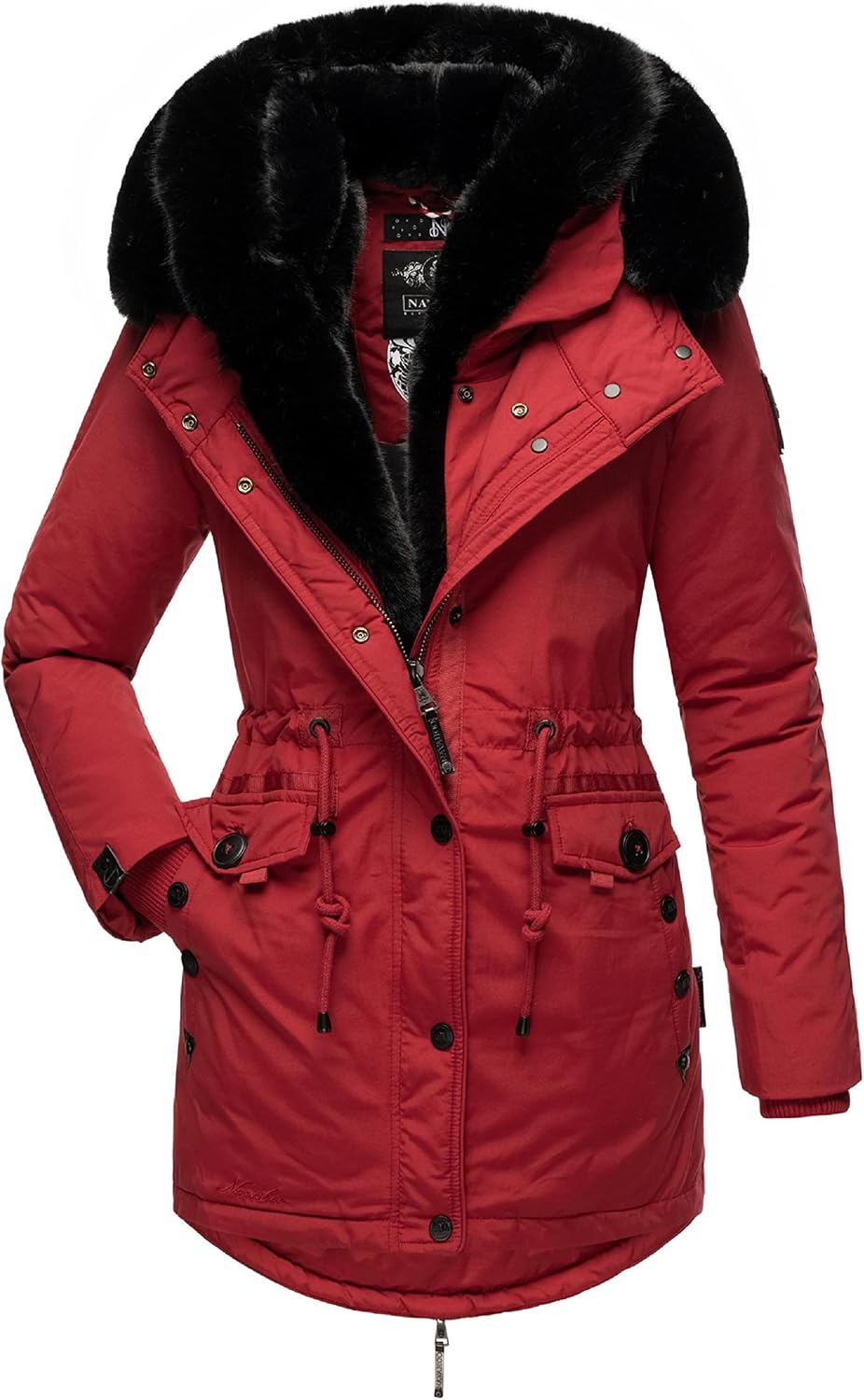 Navahoo Damen Warmer Winterparka mit doppelter Kunstpelz-Kapuze Sweety Deluxe XS-XXL XS Blood Red, X