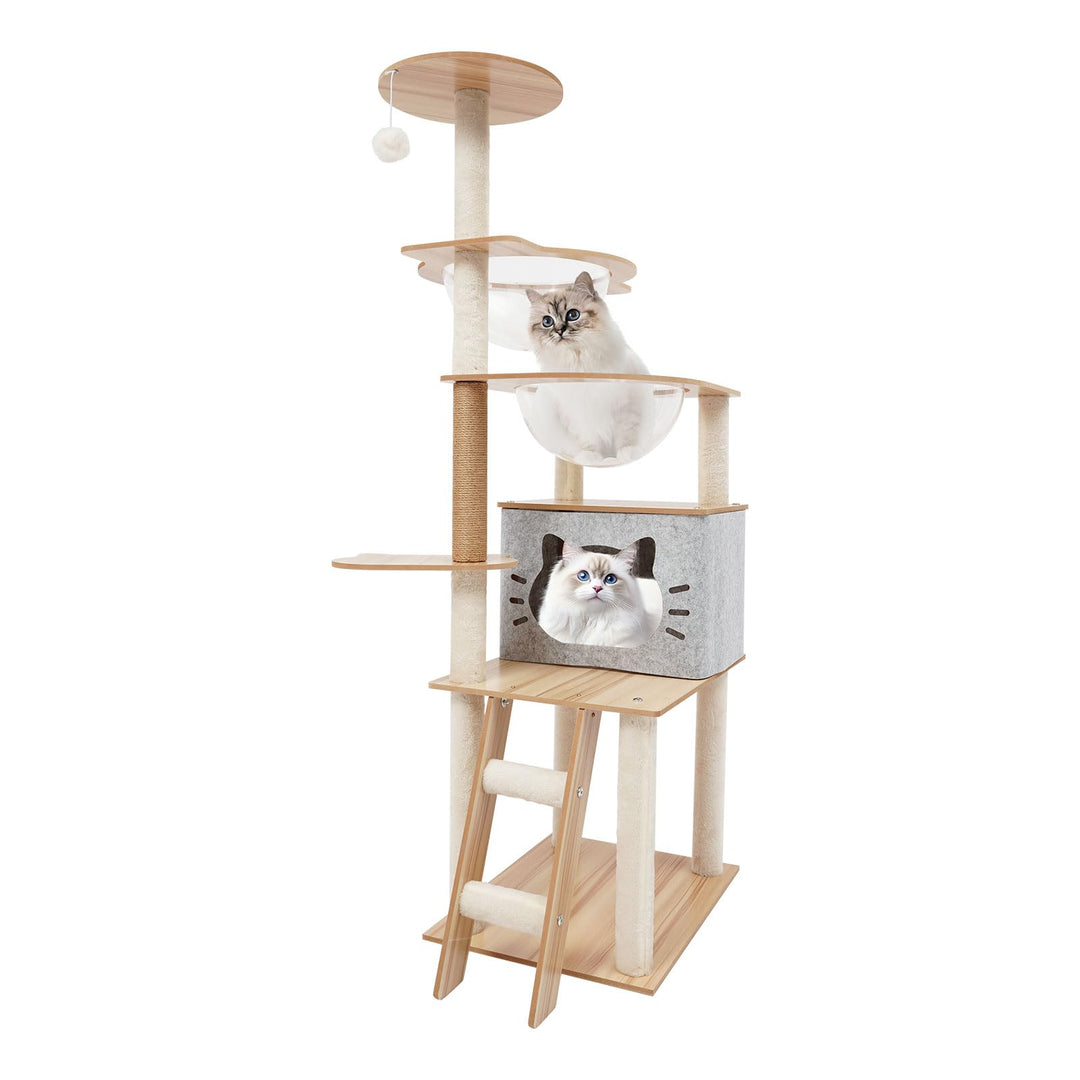 Katzen Kratzbaum, 135 cm Katzenbaum Kletterbaum für Wohnungskatzen | Ca 10 kg Gesamttraglast, mit Ka