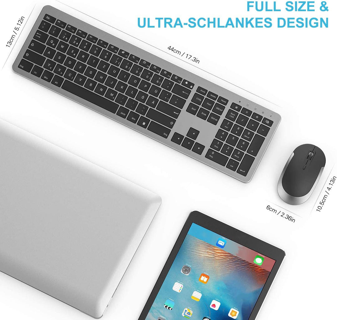 Tastatur Maus Set Kabellos, seenda Ultra-Dünne Wiederaufladbare Funktastatur mit Maus, Ergonomische