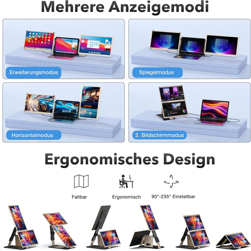 Kwumsy Tragbarer Monitor Für Laptop –15,6 Zoll FHD 1080P Laptop Bildschirm Erweiterung Monitor für a