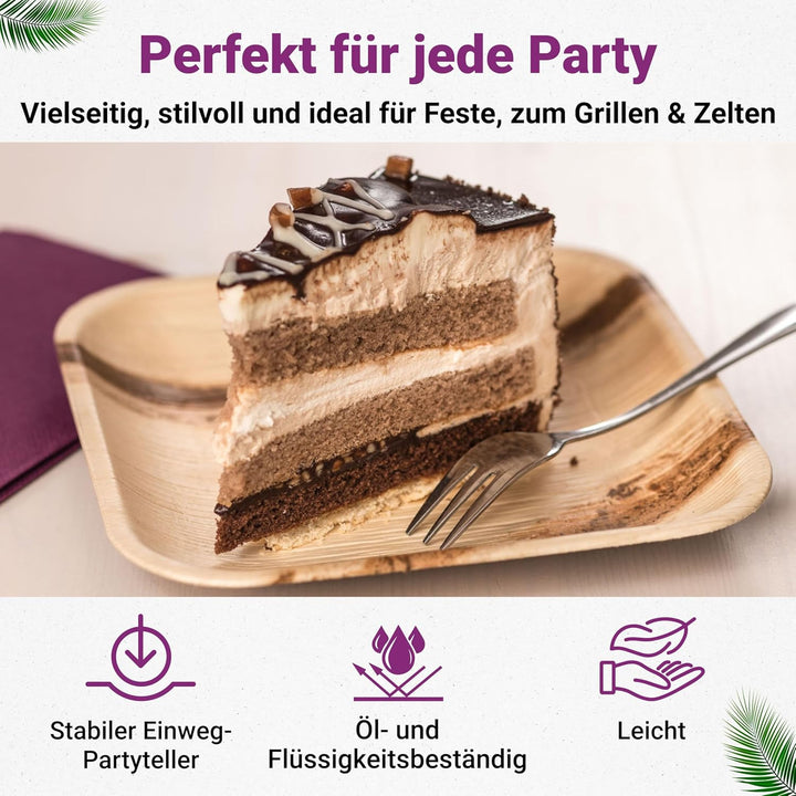 Waipur Bio Palmblatt Teller - 25 Teller eckig 18x18 cm - Premium Einmalteller kompostierbar - Umwelt