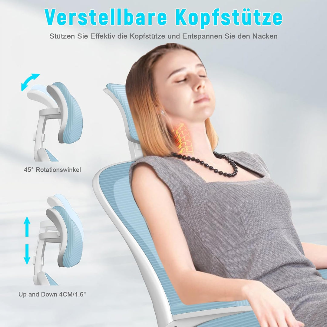 rattantree Ergonomischer Bürostuhl, Schreibtischstuhl mit Verstellbarer Kopfstütze, Armlehnen und Le