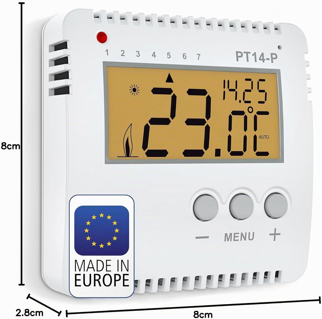 ELEKTROBOCK PT14-P Digitaler Raumthermostat 230V - Programmierbarer Wandthermostat mit grossem beleu