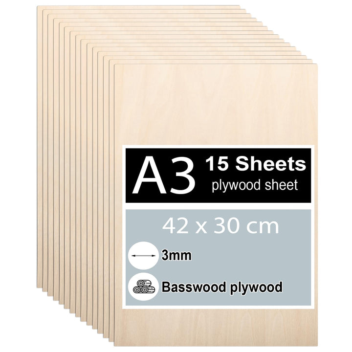 Linde Sperrholz 3mm, 42 x 30 cm, DIY, Laserbearbeitung, Brandmalerei, Modellbau, Deko, Gemälde A3-42