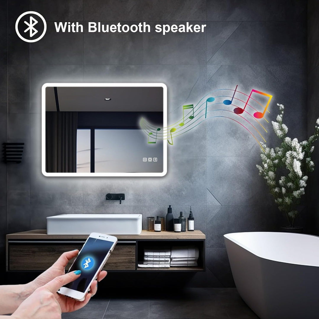 MIQU LED Badspiegel mit Beleuchtung 100x60 cm Badezimmerspiegel, Bad Gross Spiegel mit Bluetooth und