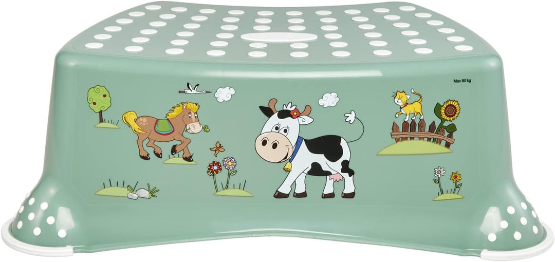 keeeper Funny Farm Tritthocker, Ab ca. 3 bis ca. 14 Jahre, Anti-Rutsch-Funktion, Tomek, Nordic Green