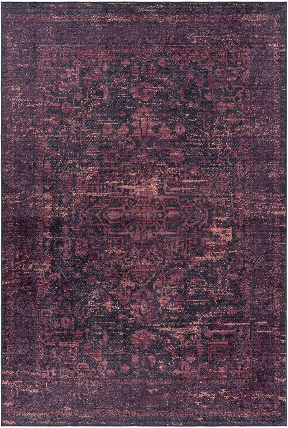 Carpetsale24 Waschbarer Kurzflor Teppich Läufer Schwarz 80x150 cm Vintage Design mit Rutschfester Rü