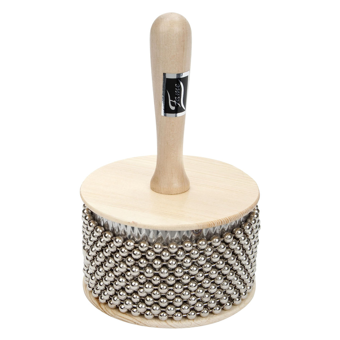 Fame Standard Cabasa 4", 11cm, Hochwertiger Holz-Shaker, Naturfarbe, Rostfreier Stahlzylinder, Stahl
