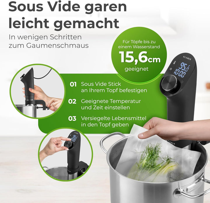 KLAMER Sous Vide Stick, 1200 Watt IPX7 wasserdichter Sous Vide Garer mit 3D Zirkulation und 20-95℃ T