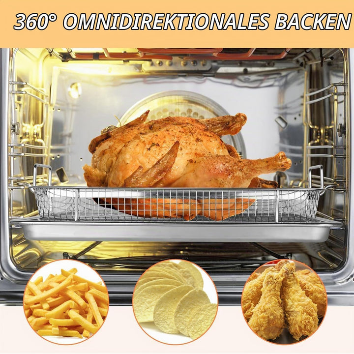 Bhina BBQ Grillkorb, Edelstahl Grillkorb mit Griff und Unterschale, Backform Set Korb, Crisper Korb,