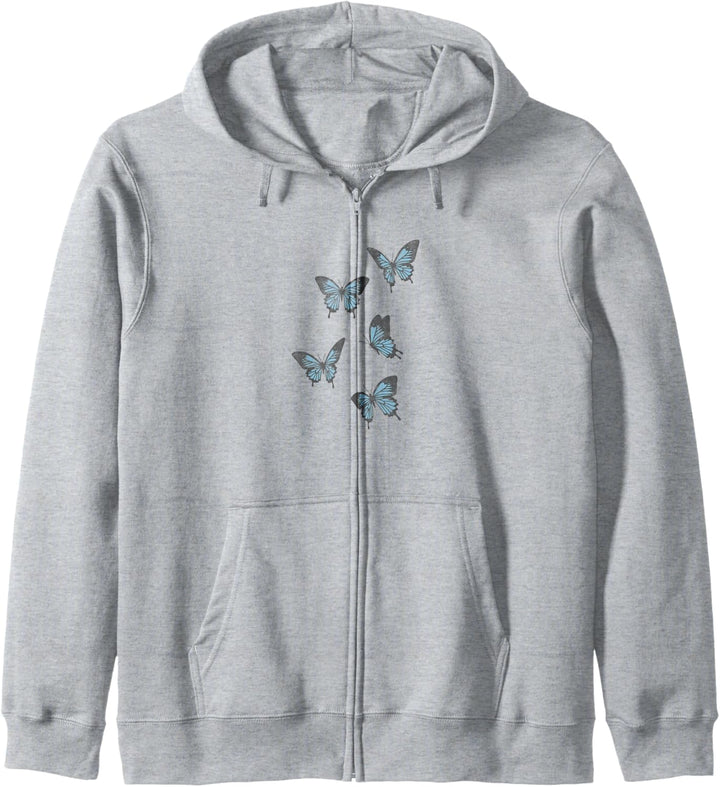Fifth Sun Blue Butterflies Left Chest Portrait Kapuzenjacke