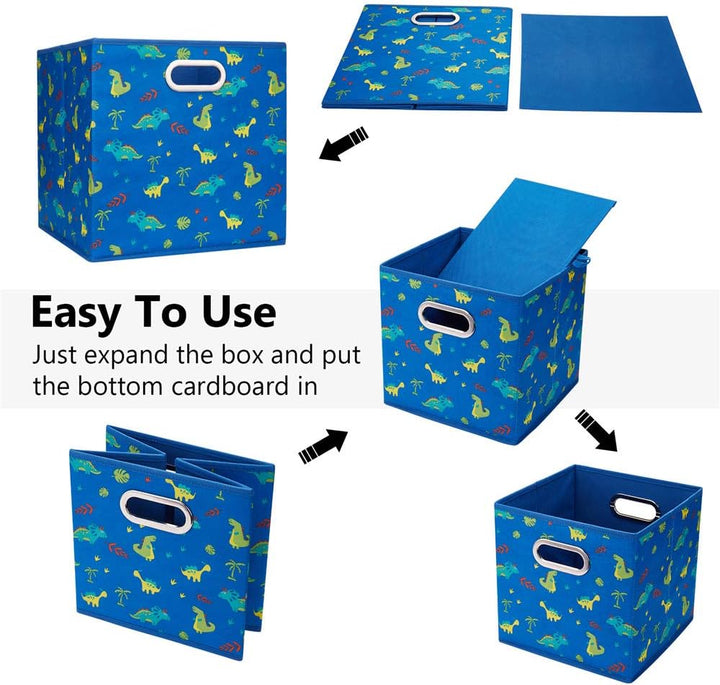 Aufbewahrungsbox, blau | Dinosaurier, faltbar, Stoff, 26.6x26.6x27.9cm, mit 2 Metallgriffen, kompati