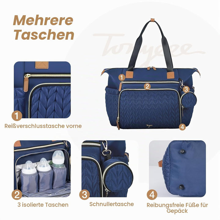Wickeltasche mit Schnullertasche und Wickelunterlage, Wickelrucksack Multifunktions-Babytasche für G