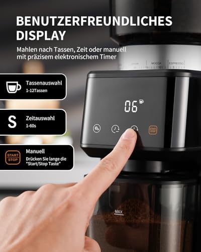 SHARDOR Kaffeemühle Elektrisch mit 51 Mahlgraden, LED-Touchpanel, Elektrische Kaffeemühle Siebträger