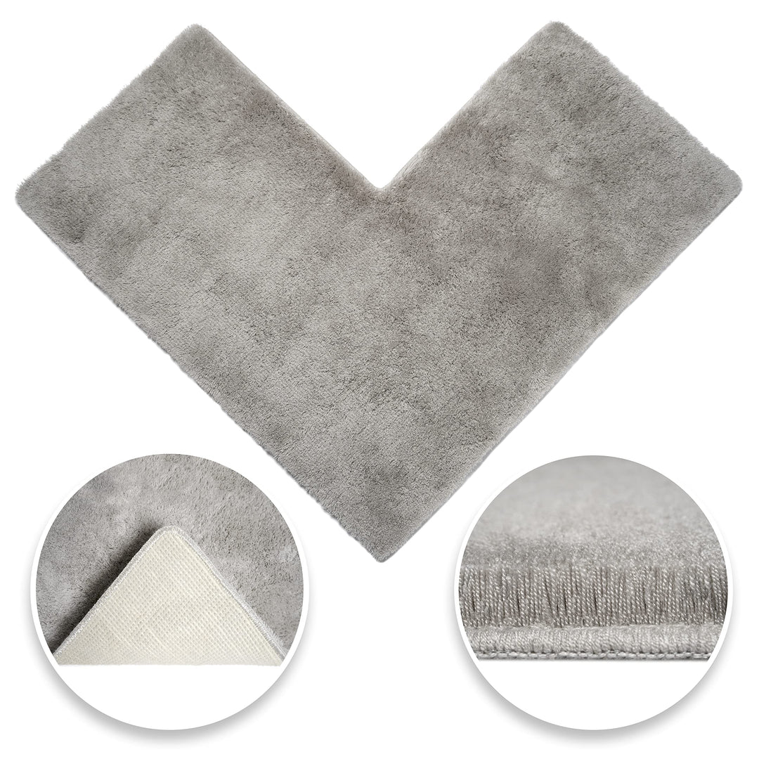 Badeliga® Eck Duschmatte Hellgrau, idealer Duschvorleger für eckige Duschkabinen. Extrem flauschig,
