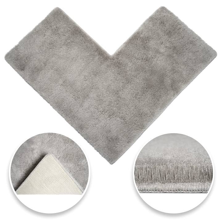 Badeliga® Eck Duschmatte Hellgrau, idealer Duschvorleger für eckige Duschkabinen. Extrem flauschig,