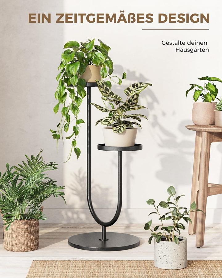 Bamworld Blumenständer Metall Schwarz, Pflanzenständer Indoor Outdoor, Modernes 2-stufiges Pflanzenr