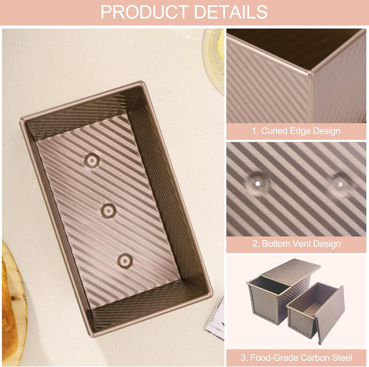 2 PCS Brotbackform, Backform Kuchen, Kastenform Brot Toast mit Verschiebbarem Deckel, Toastbrot Brot