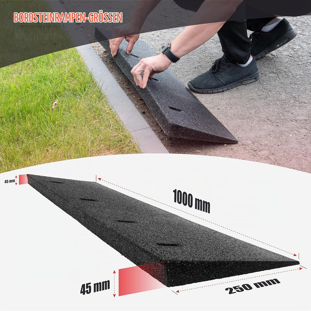 TOPRUBBER® Bordsteinrampensatz 2X Bordsteinrampe 1000x250x45 aus Gummigranulat