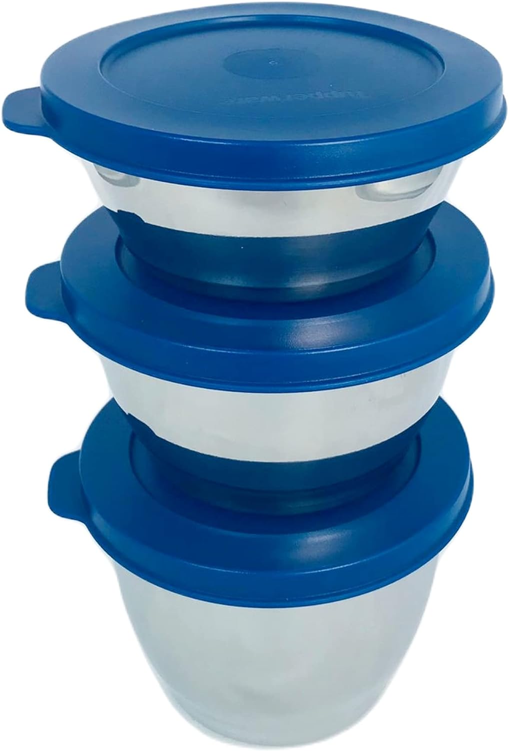 Tupperware SET (3) Tiffin 200 ml + 300 ml + 450 ml Edelstahl metall silver dunkel blau Deckel - Clea