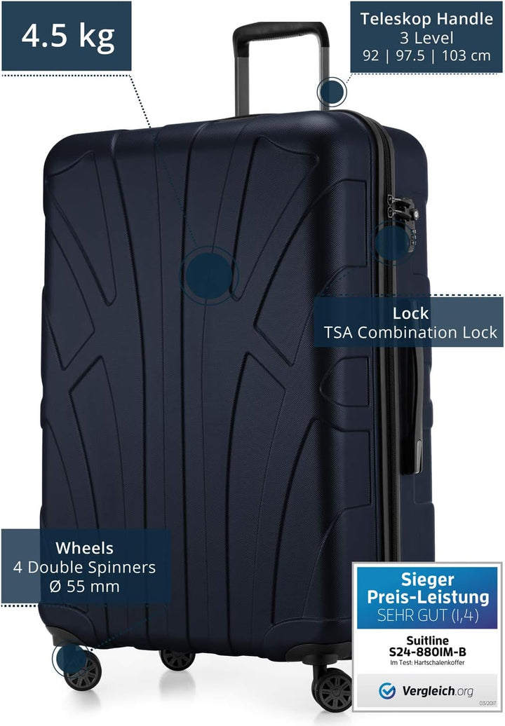 suitline - Grosser Hartschalen-Koffer Koffer Trolley Rollkoffer XL Reisekoffer, TSA, 76 cm, ca. 96-1