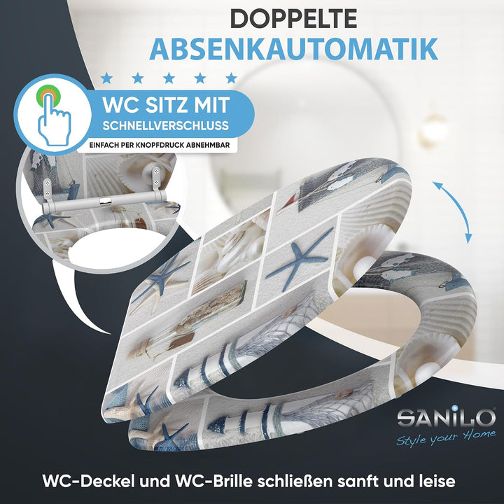 Sanilo WC Sitz mit Absenkautomatik, hochwertiger Toilettendeckel, einfache Montage, stabile Scharnie