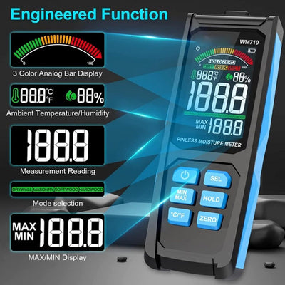 MESTEK WM710 Nadelfreies Hygrometer, digitaler Trockenwandfeuchtemelder, LCD-Display Wandfeuchtemess