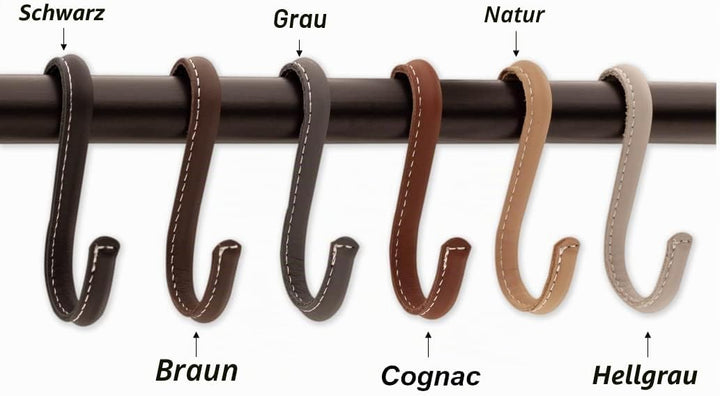 Brute Strength - S-Haken mit Vollnarbenleder umwickelt - 6 Stück - Grau - 10 cm Edelstahl-Metallbüge