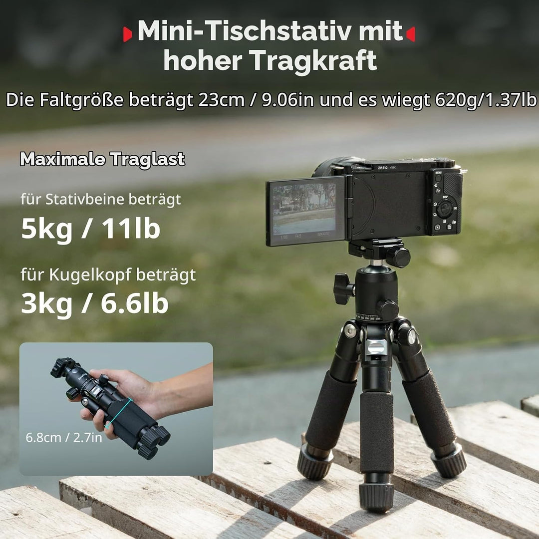 SMALLRIG VT-20Pro 21,2"/53,8 cm Mini-Stativ für Kamera und Telefon, Kleines Tischstativ aus Aluminiu