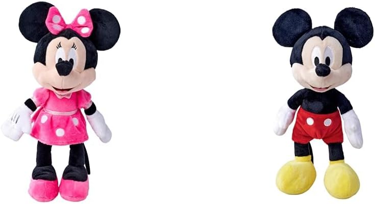 Simba 6315870227 - Disney Minnie Mouse, 25cm Plüschtier im pinken Kleid & 6315870225 - Disney Mickey