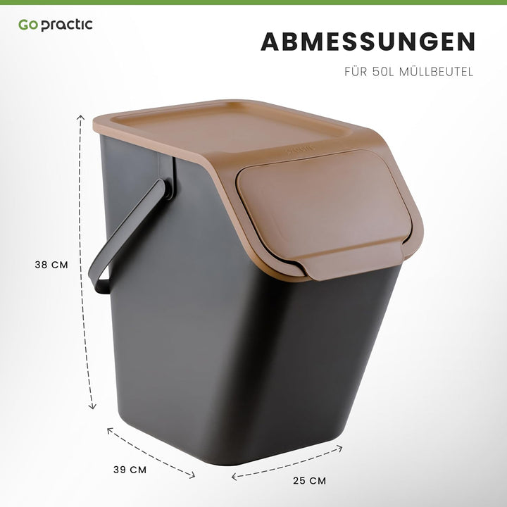 Go Practic 3-er Mülleimer-Set Küche Mülltrennsystem 2x Mülleimer 35l mit Deckel 1x 25l Mülleimer mit