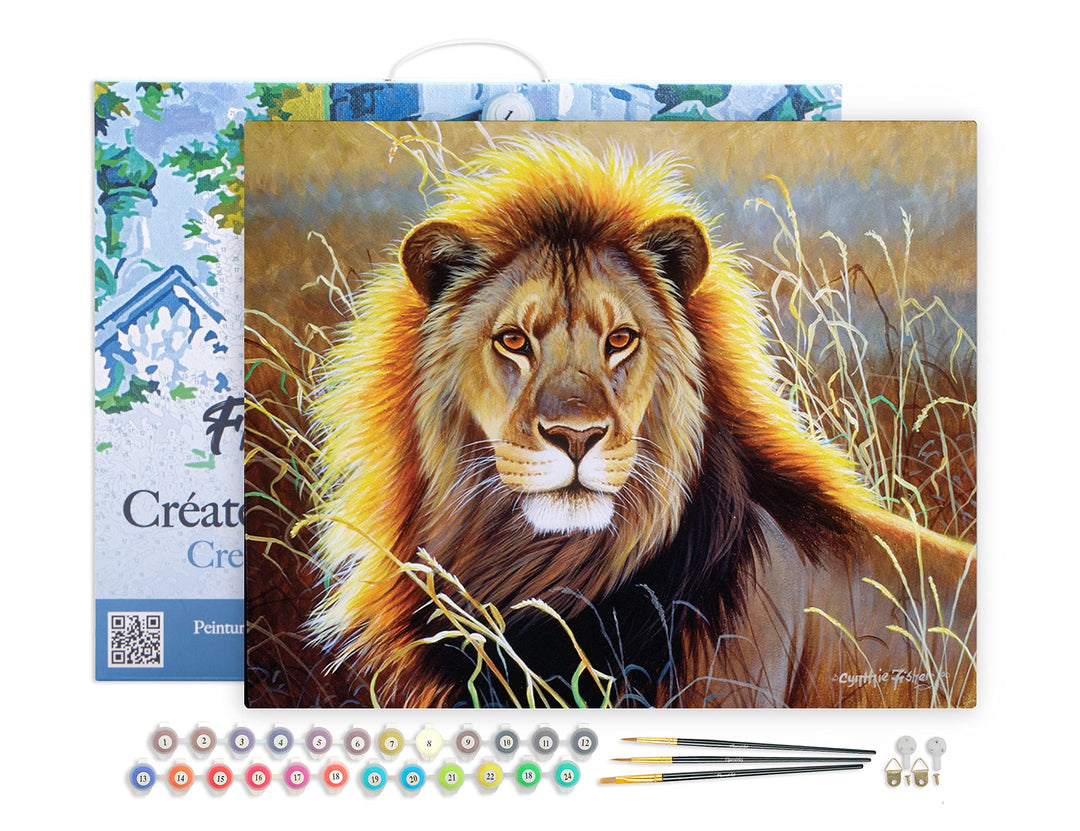 Figured'Art Malen Nach Zahlen Erwachsene Mit Rahmen Löwe in der Savanne - Paint by Numbers Basteln D