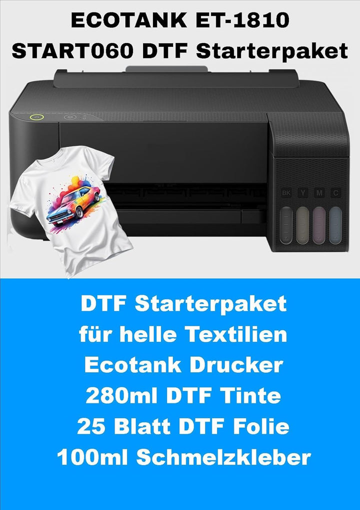 Start060 - A4 DTF Drucker für helle Baumwollstoffe, Polyester und Mischgewebe